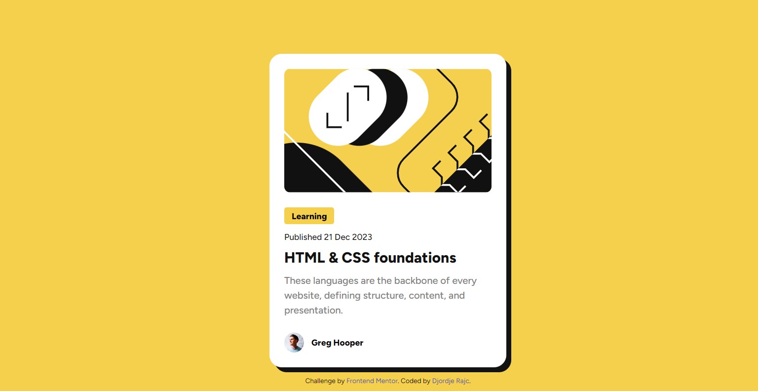 Blog Preview Card web page project created by author of this page