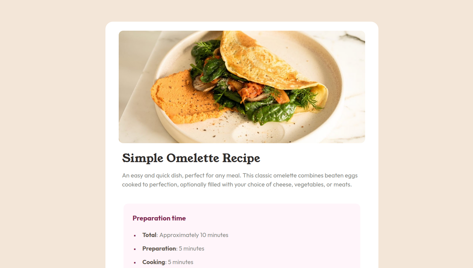 Recipe web page project created by author of this page